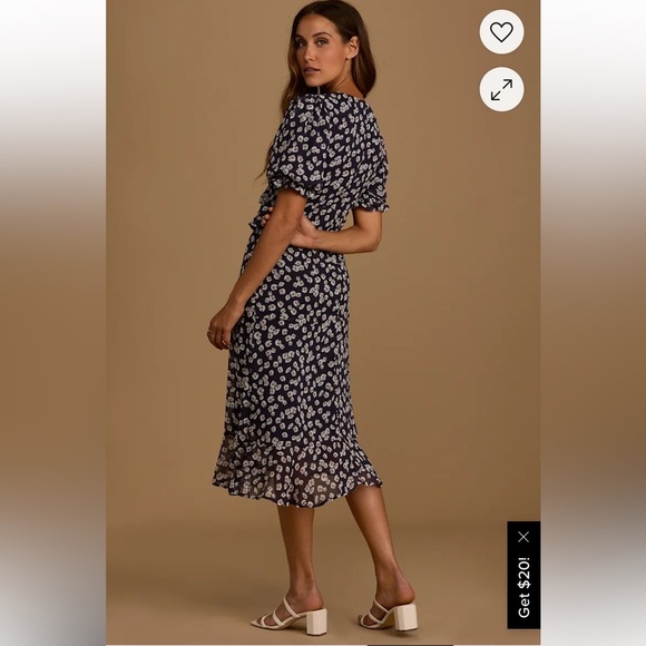 Lulus Anything Lovelier Navy Blue Floral Print Tiered Midi Dress Size S - Picture 4 of 10